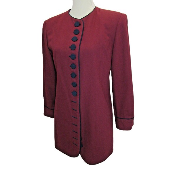 En Avance Jackets & Blazers - Burgundy Blazer Navy Buttons Womens 8 En Avance Haute De Gamme VTG Shoulder Pads